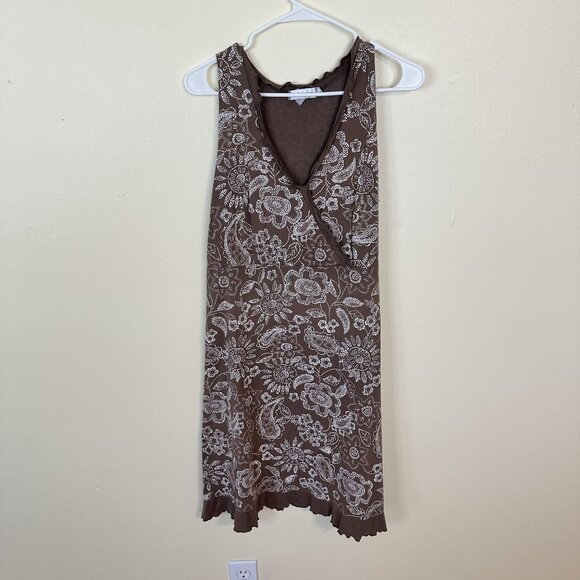Fresh Produce Womens Brown Floral Sleeveless Dress Cotton Large Mini Beach - Picture 6 of 7